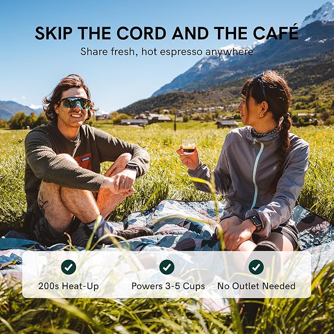 OutIn Nano Portable Electric Espresso Machine Travel Coffee Maker for Camping Car Coffee Maker Self-Heating with USB-C With Ground Coffee &amp NS Capsule for RV Hiking Office