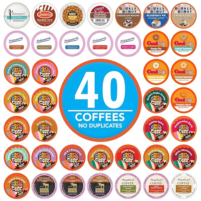 Crazy Cups Flavored Coffee Pods Variety Pack Fully Compatible With All Keurig Flavored K Cups Brewers Coffee Sampler 40 Count
