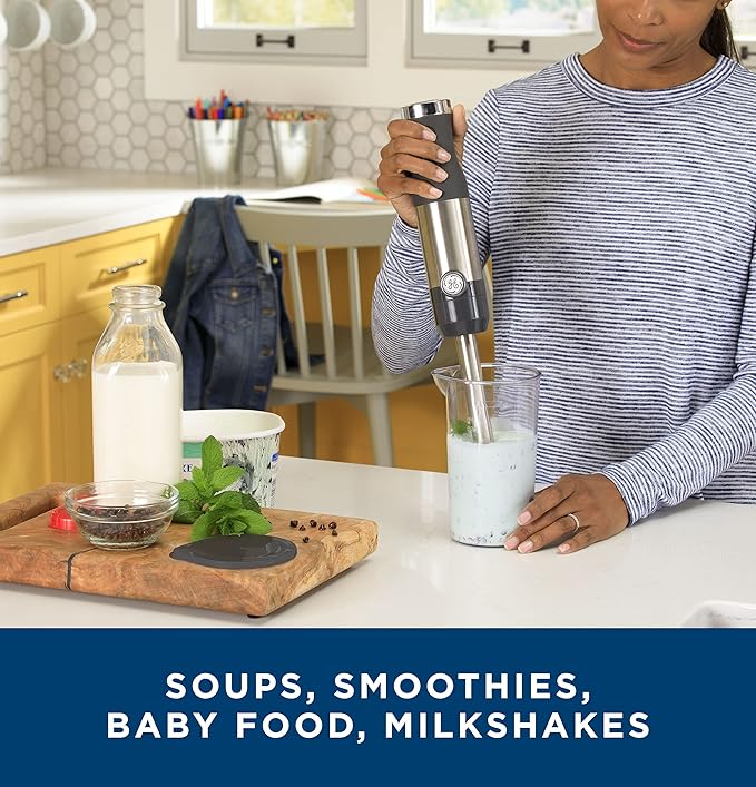 GE Immersion Blender Accessory Kit | Includes Chopping Bowl Attachable Whisk &amp 20-Ounce Measuring Cup | Accessories for Handheld Blender | Stainless Steel