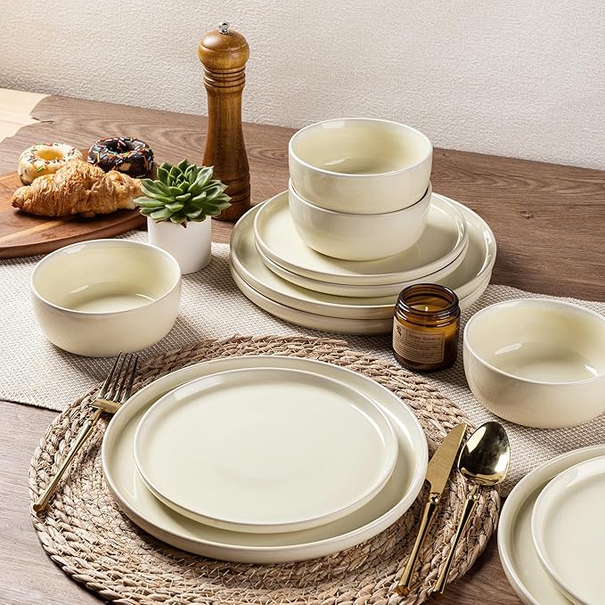 AmorArc Stoneware Dinnerware Sets for 4Round Reactive Glaze Ceramic Plates and Bowls SetHighly Scrath Resistant | Dishwasher &amp Microwave Safe Dishes SetService for 4 (12pc)