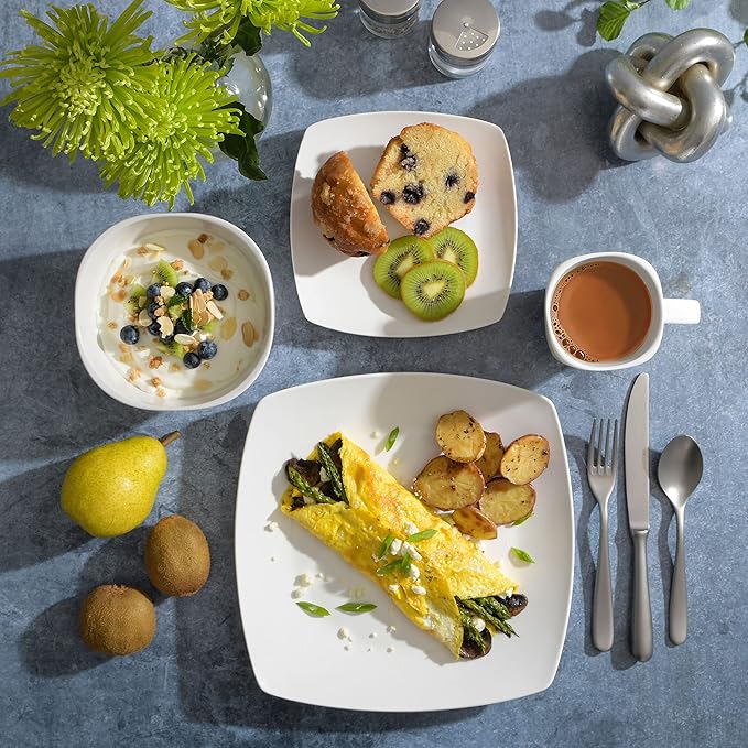 Gibson Soho Lounge Square Porcelain Chip and Scratch Resistant Dinnerware Set Service for 4 (16pc) White