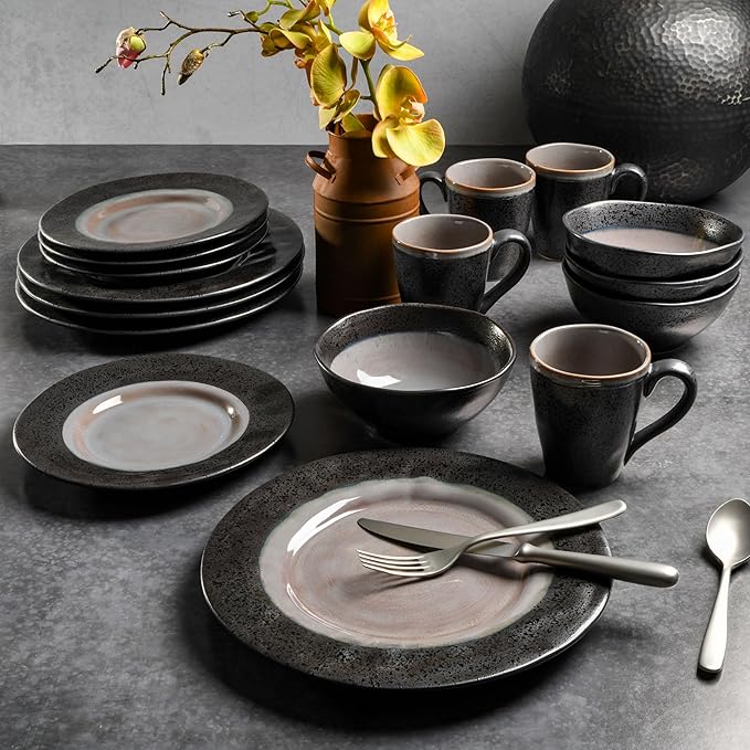 Gibson Dragonstone 16 pc Dinnerware Set Grey Stoneware Gray -