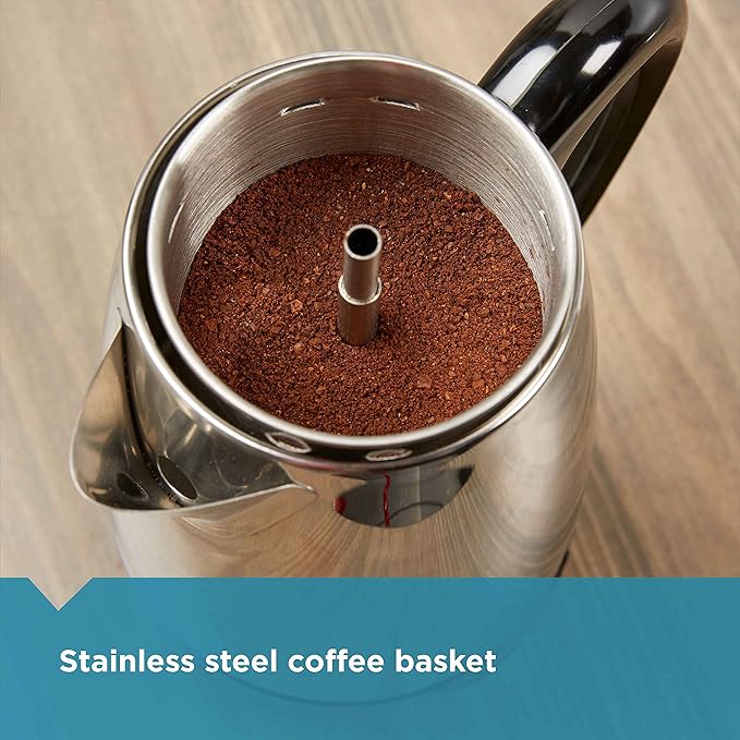 Farberware Electric Coffee Percolator Stainless Steel Basket Automatic Keep Warm No-Drip Spout 8 Cup