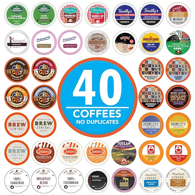Crazy Cups Coffee Pods Variety Pack Sampler from Top Brands Assorted Single Serve for Keurig K Cups Coffee Makers 40 Unique Cups