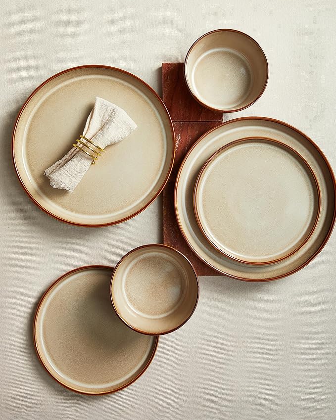 16 Pieces Dinnerware Sets with Mug Set Brown Yellow