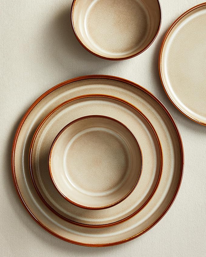 16 Pieces Dinnerware Sets with Mug Set Brown Yellow