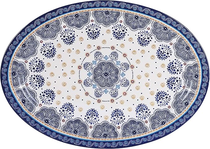Bico Blue Talavera Ceramic 16 inch Oval Platter Microwave &amp Dishwasher Safe