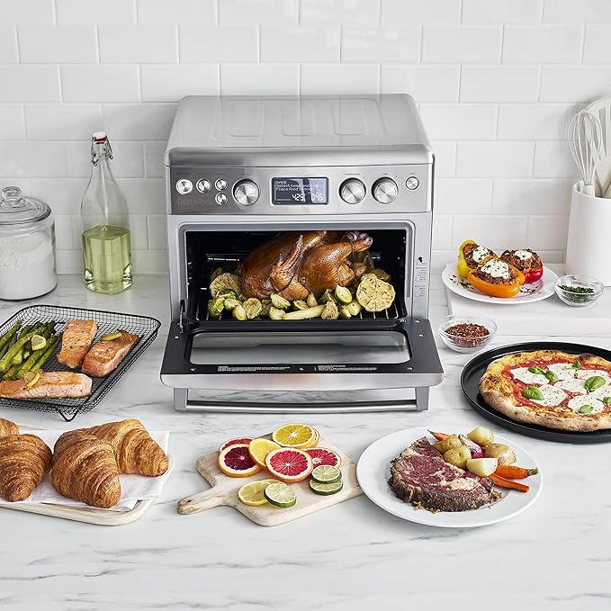 GreenPan 13-in-1 Elite Countertop Convection Oven and Air Fryer PFOA and PFAS-Free Ceramic Tray and Pizza Pan Adjustable Racks Multifunction Presets Toaster Bake Broil Roast Stainless Steel