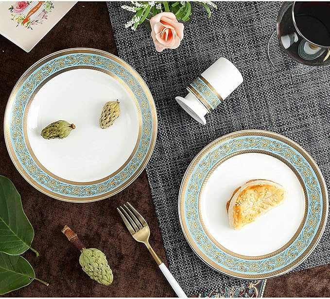 Dinner SetCeramics Dinner Set 22 Pieces Porcelain Dinnerware Sets | Bone China Soup Pot/Cereals Bowls/Steak Plates for Wedding Gifts and Restaurant