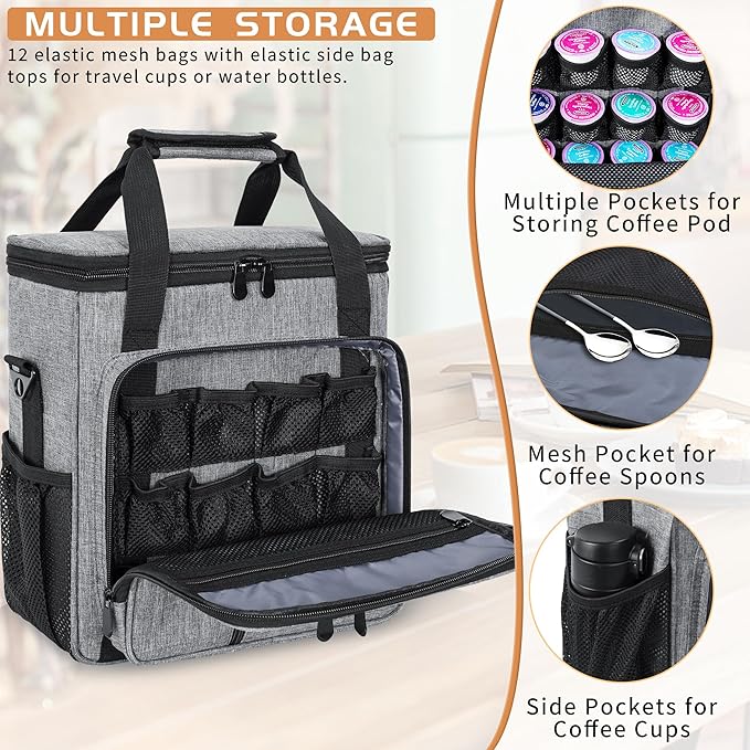 Coffee Maker Carrying Bag Compatible with Keurig K-Mini or K-Mini Plus Single Serve Coffee Brewer Portable Storage Bag with Extra Pockets Storage Tote Case With Shoulder Strap