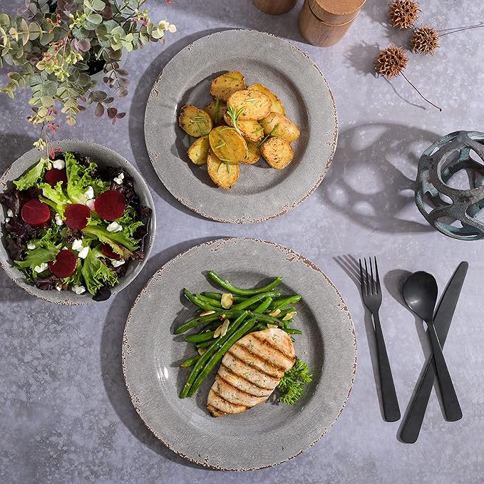 Gibson Home Mauna Melamine Plastic Dinnerware Set Service for 4 (12pcs) Grey Rustic