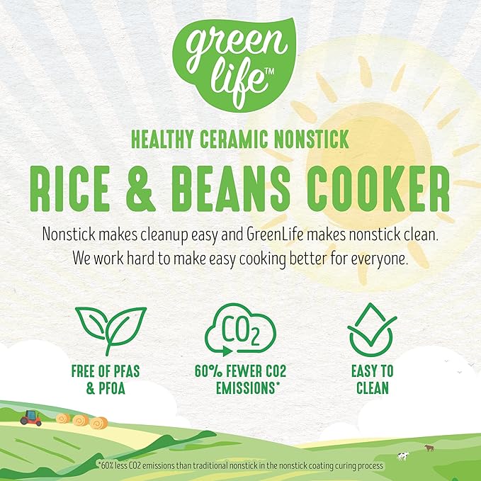 GreenLife PFAS-Free 4-Cup Rice Beans Oats and Grains Cooker Healthy Ceramic Nonstick Easy to Use Automatic Presets Dishwasher Safe Parts Turquoise