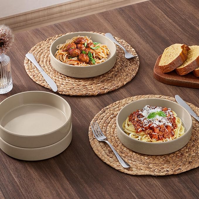 E-far Stoneware Dinnerware Sets with Pasta Bowls Set of 4 Bundle 12PCS Plates and Bowls Dish 35oz Ceramic Large Salad Bowl Plates for Serving Soup Dinner Microwave &amp Dishwasher Safe Speckled K