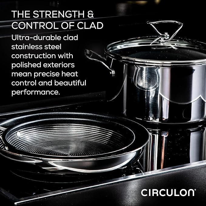 Circulon Stainless Steel Induction Cookware Set with SteelShield Hybrid Stainless and Nonstick Technology 6 Piece - Stainless Steel