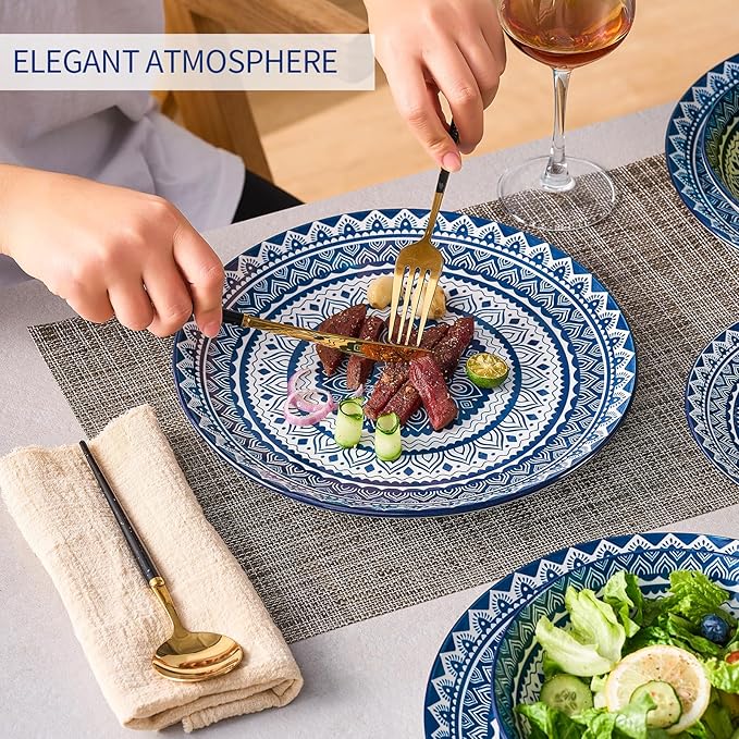 Bestone Ceramic 12-Pieces Dinnerware Sets Ceramic Dish Plates and Bowls Sets Dishes Set for 4 Dinner Salad Dessert Plates and Cereal Bowls Set GiftVintage Blue