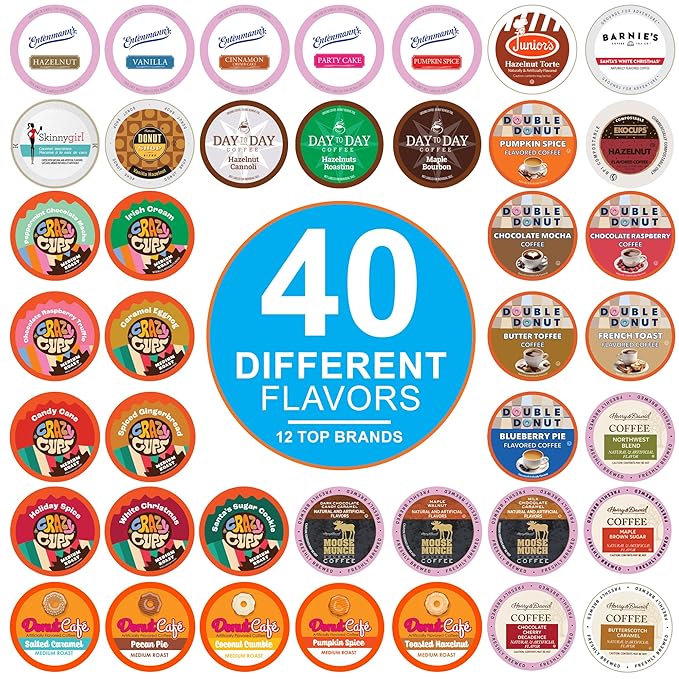 Crazy Cups Flavored Coffee Pods Variety Pack for Keurig K Cups Brewers Assorted Flavored Coffee Sampler 40 Count