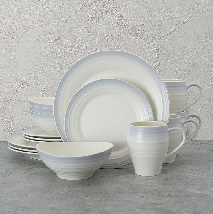 Mikasa Swirl Ombre Grey 16 Piece Dinnerware Set Service for 4