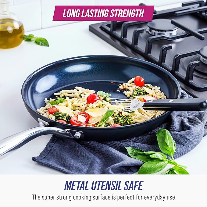 Blue Diamond Cookware Hard Anodized Ceramic Nonstick 10 Frying Pan Skillet PFAS-Free Dishwasher Safe Oven Safe Grey