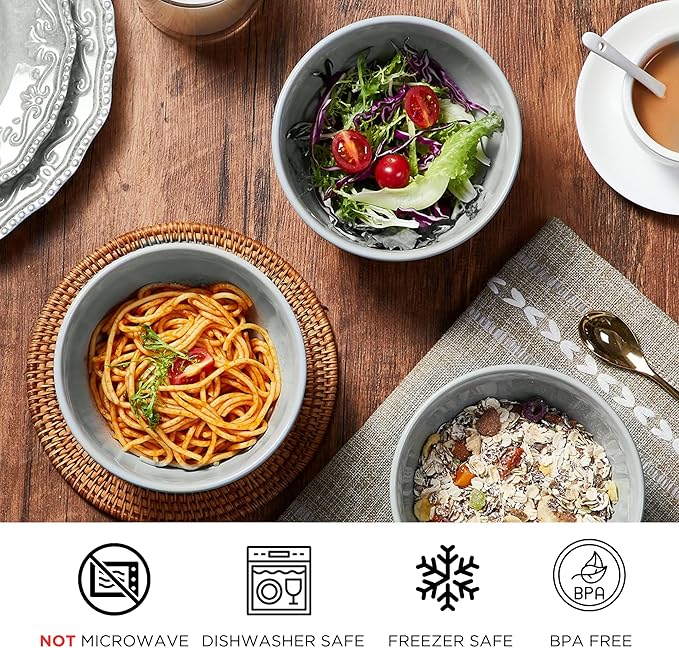 TP 18-Piece Dinnerware Set Melamine Dishes Set with Bowls and Plates Service for 6 Non-breakable Lightweight Dining Tableware Grey
