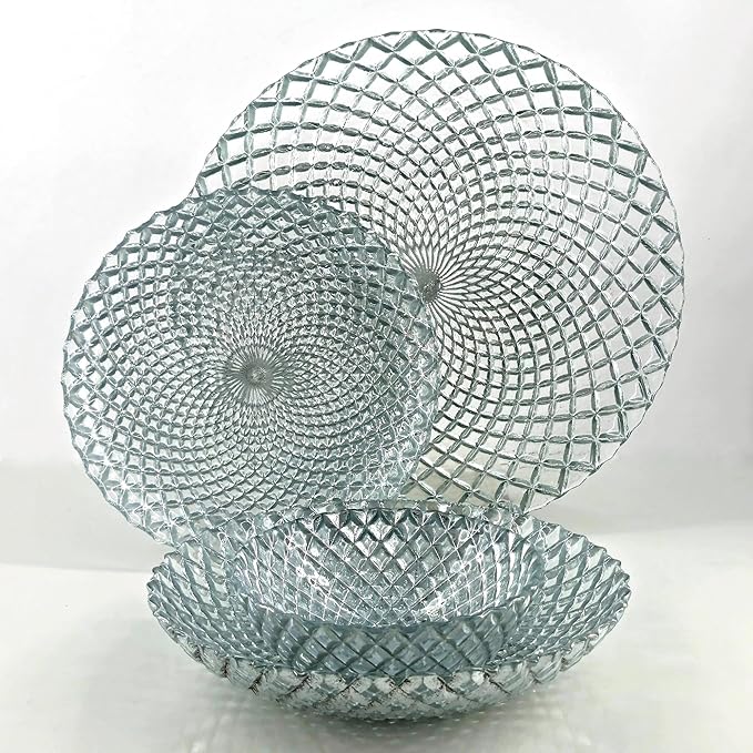 Red Pomegranate PAVO Glass Dinnerware Set Set of 24 pcs Silver