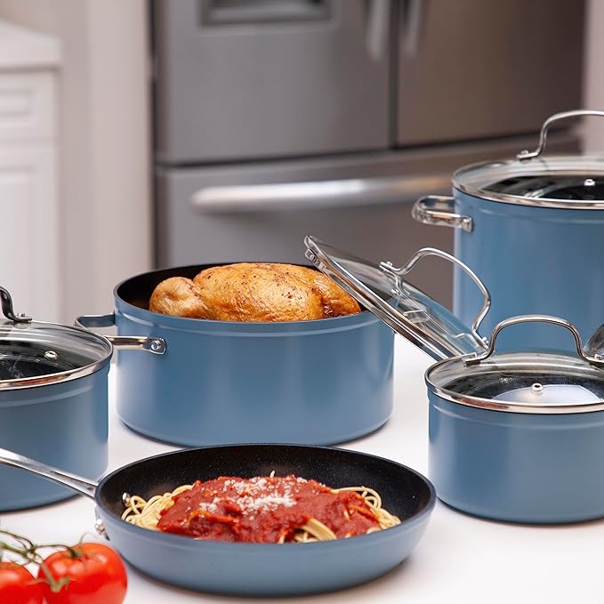 Nuwave 12pc Forged Lightweight Cookware Set G10 Healthy Duralon Ceramic Ultra Non-Stick Coating Vented Tempered Glass Lids Stay-Cool Handles Induction-Ready &amp Works on All Cooktops PFAS Free
