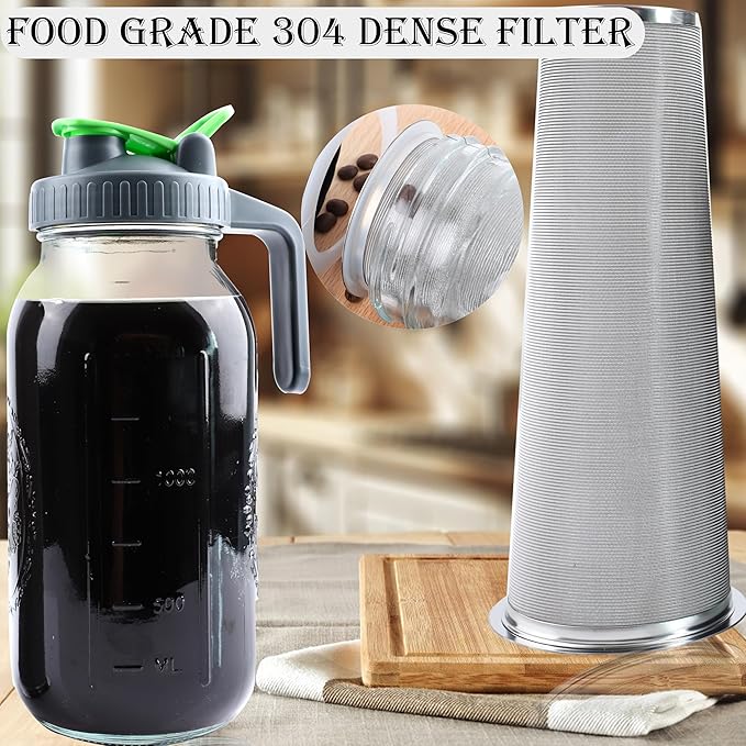 Cold Brew Coffee Maker 64 Oz Mason Jar Iced Tea Pitcher With Strainer 2 Set Half Gallon Glass Pitcher With Spout Lid 2 Quar Water Jug For Fridge Beverage Sun Tea Hot Cold Brew Lemonade Juice