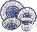 Blue Rose Polish Pottery - Orange Peach Posy 4 PC Place Setting - Service for 1-1 Place Setting - Great for Everyday Dining Casual Dining or as Formal Dinnerware