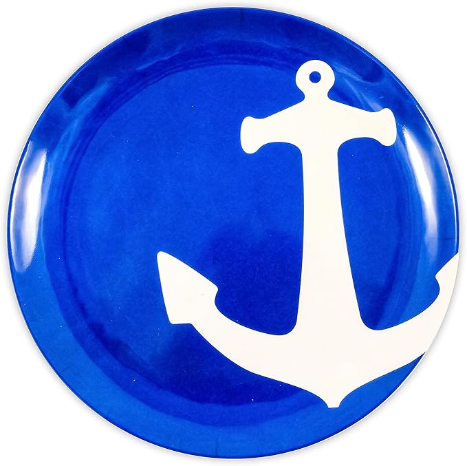 Camco 12 Piece Melamine Dishware Set - Features Blue and White Nautical Design - Includes 4 Bowls 4 Salad Plates &amp $ Dinner Plates - Dishwasher Safe Dish Set (41951) (Pack of 2)