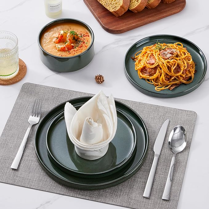 LIANYU Plates and Bowls Sets for 4 12 Piece Stoneware Dinnerware Dishes Set Ceramic Dinner Dishware for Pasta Dessert Cereal Rustic Terracotta Bottom Chip Resistant &amp Dishwasher Safe Hunter G