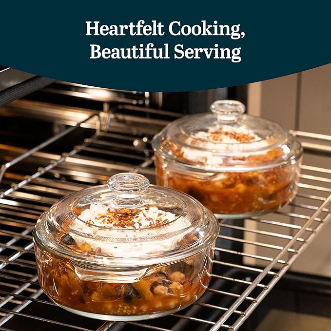 Libbey Baker's Basics 2 Piece Glass Dishes with Lids - Elegant Casserole Dishes for Oven with Lids - Versatile Baking Dish to Store Leftovers &amp More
