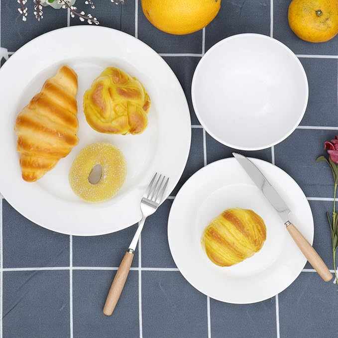 Nouva 18-Piece Service for 6 Porcelain Dinnerware Set Round Kitchen Plates and Bowls Set Chip &amp Scratch Resistant Dishware Sets White