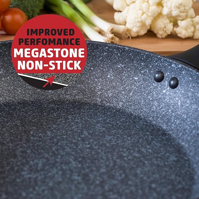 Salter COMBO-3692 Megastone Frying Pan Set - 24/28 cm Non-Stick Fry Pans Induction Frying Pan 2 Piece Set Omelette Pan Dishwasher &amp Metal Utensil Safe PFOA Free Aluminium Soft-Touch Handles