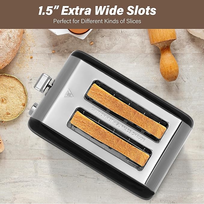 YSSOA 2-Slice Toaster with Extra Wide Slot &amp Removable Crumb Tray 5 Browning Setting and 3 Function: Bagel/Defrost/Cancel Retro Stainless-Steel Style Compact Oven for Bread &amp Waffle New B