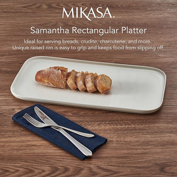 Mikasa Samantha Rectangular Bone China Lightweight Chip Resisant Serving Tray 15.85 Inch White