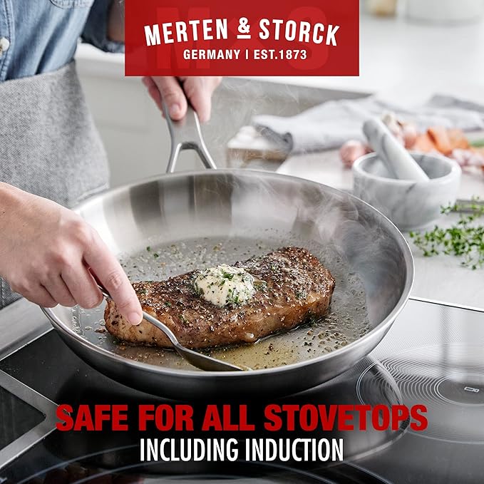 Merten &amp Storck Tri-Ply Stainless Steel 14 Piece Cookware Pots &amp Pans SetProfessional CookingMulti CladMeasurement MarkingsDrip-Free Pouring EdgesDurable Glass LidsInductionOven&ampDis