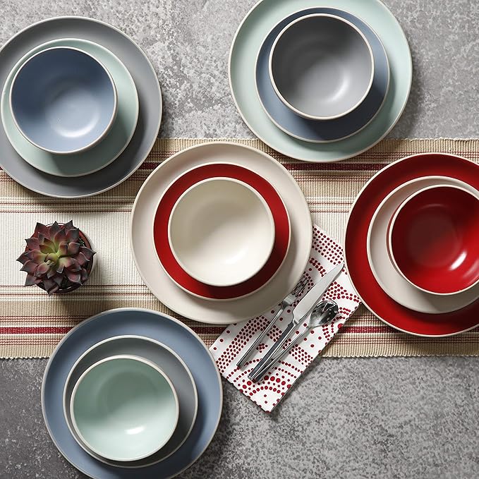 Gibson Home Rockaway Dinnerware Teal Matte Service for 4 (12pcs)