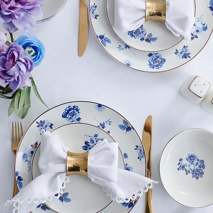 Stone Lain Viola 24-Piece Dinnerware Set Porcelain Plates and Bowls Set Dish Set for 8 Microwave and dishwasher Safe Blue