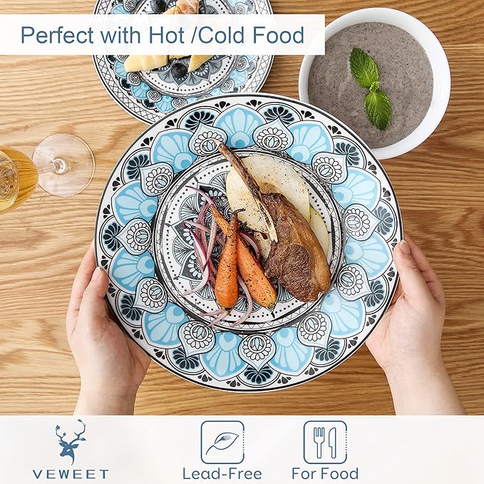 VEWEET VCW-AUD18 'Audrie' Porcelain Dinner Service Set for 6 People with 6 Cereal Bowls Dessert Plates and Flat Plates