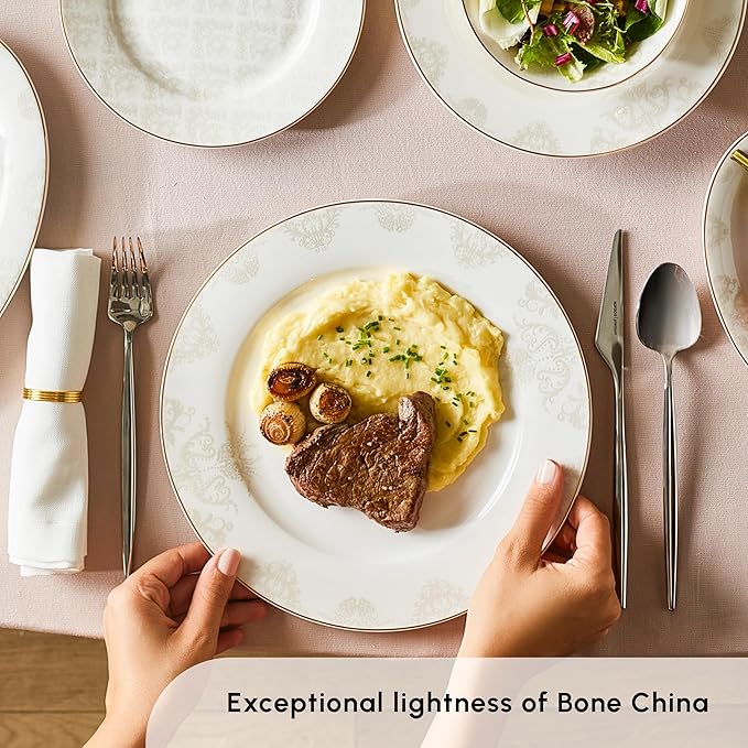 Karaca Siena 53-Piece Porcelain Plates and Bowls Set with Dinner &amp Dessert Plates Shakers - Bone China Dishware Sets - Kitchen Dinnerware Set for 12 People