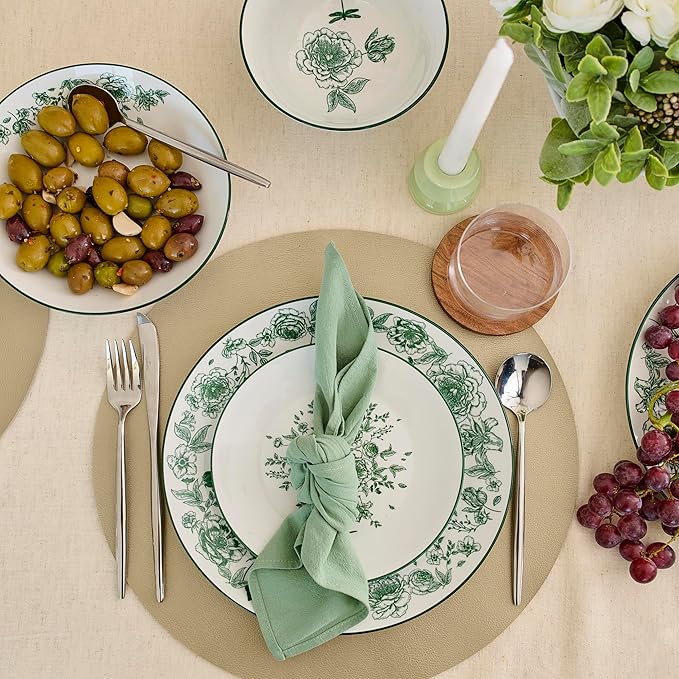 Stone Lain Esme 32-Piece Dinnerware Set Porcelain Plates and Bowls Set Cereal and Patsa Bowls Dish Set for 8 Green