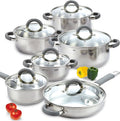 Cook N Home Stainless Steel Cookware Sets 3-Ply 12 Pcs Pots and Pans Set with Stay-Cool Handle Non-Toxic Induction-Ready Dishwasher &amp Oven Safe Combatible w/ All Cooktops