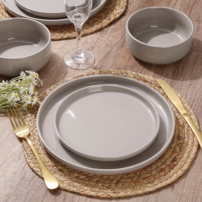 HaWare Dinnerware Sets 16-Piece Stoneware Plates and Bowls Set for 4 Ceramic Dish Set for Home Restaurant Chip and Scratch Resistant Microwave and Dishwasher Safe Speckled Cream Coffee