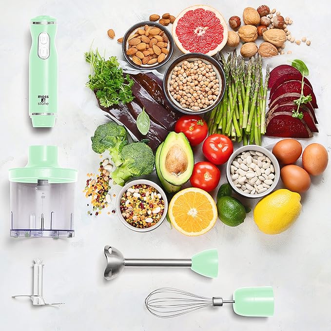 Moss &amp Stone Hand Blender Electric With Egg Whisk &amp Chopper Powerful 300 Watt Stick Blender Hand Mixer Set Stainless Steel Shaft &amp Blades Handheld Blender With Ergonomic Handle