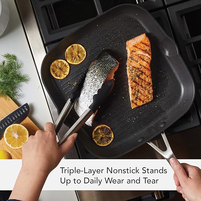 KitchenAid Hard Anodized Induction Nonstick Square Grill Pan/Griddle with Pouring Spouts 11.25 Inch Matte Black