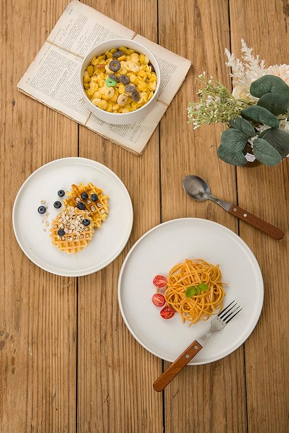 Famiware Dinnerware Set - 26 Piece (12 Dinnerware 4 Pasta Bowls 6 Dipping Bowls) - Star Stoneware Dishes - Matte White