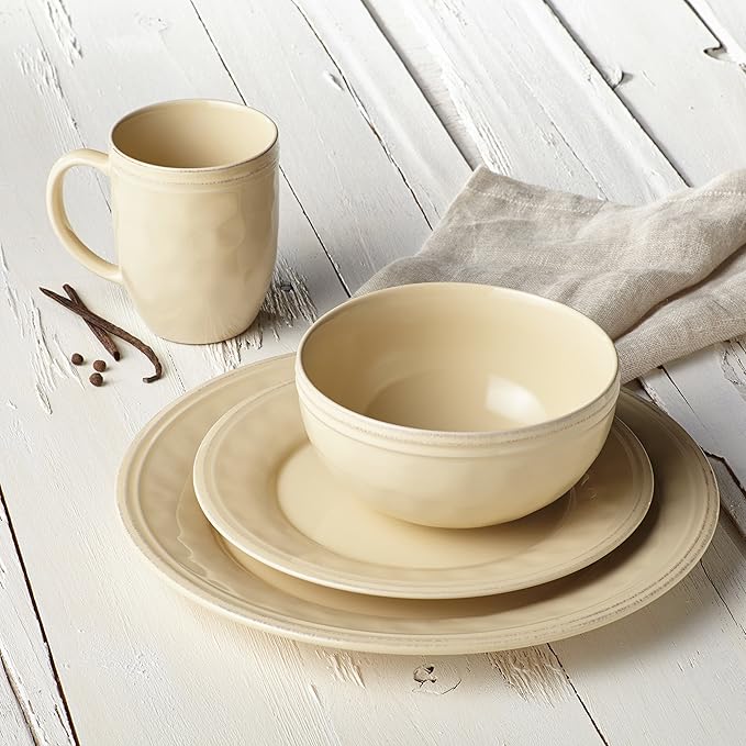 Rachael Ray Cucina Dinnerware 16-Piece Stoneware Dinnerware Set Almond Cream