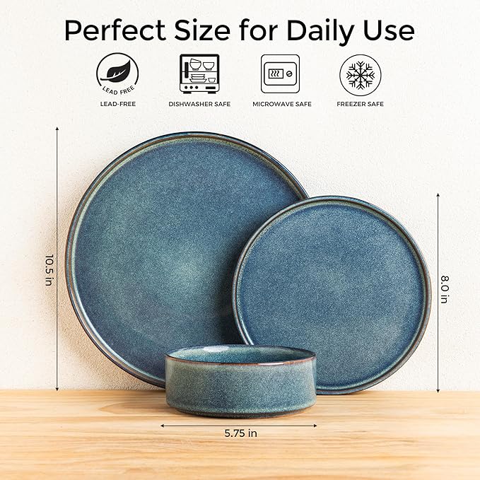 AmorArc Ceramic Dinnerware Sets Handmade Reactive Glaze Stoneware Plates and Bowls SetsHighly Chip and Crack Resistant | Dishwasher &amp Microwave Safe Dishes Set Service for 6 (18pc)