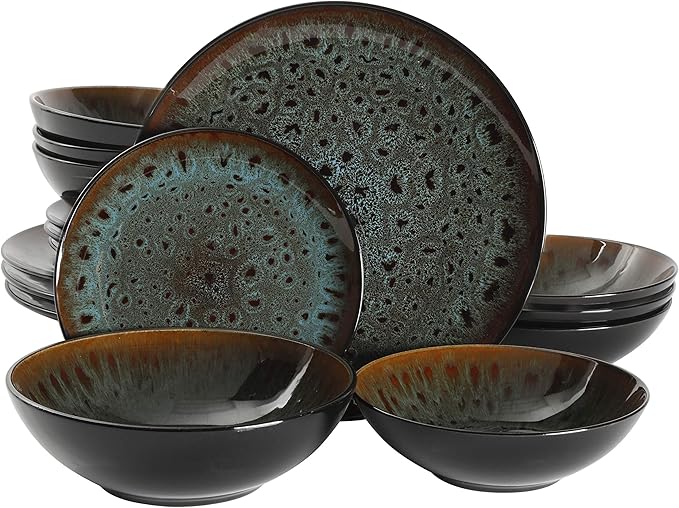 Gibson Elite Kyoto Double Bowl Dinnerware Set Service for 4 (16pcs) Teal