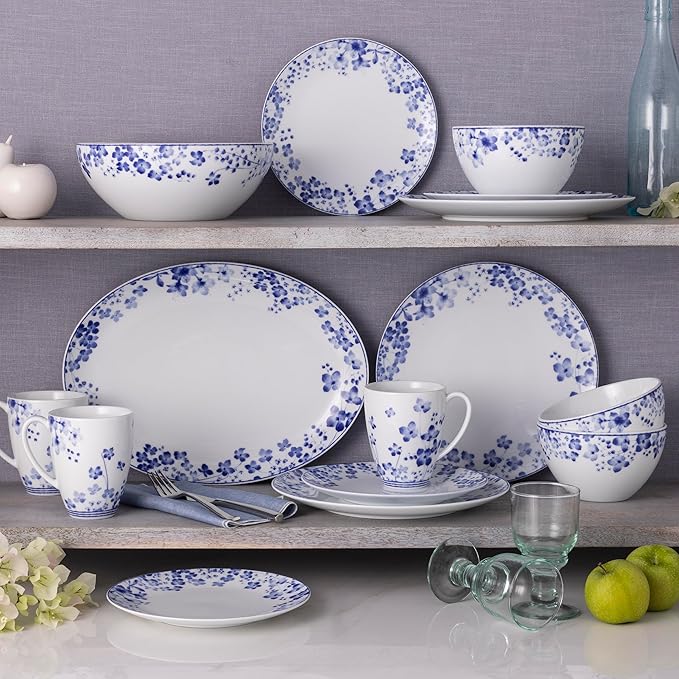 Noritake Bloomington Road Blue 30-Piece Dinnerware Set Service For 6
