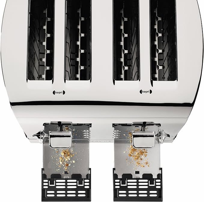KRUPS: Breakfast Set Stainless Steel Toaster 4 Slice 1500 Watts 6 Brown Settings Defrost Reheat High Lift Lever Silver Matte and Chrome
